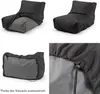 A collage of images showing a bean bag chair and its protective cover from different angles, including a close-up of the drawstring closure. Produktbild-Vorschau