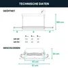 Diagrams and specifications for a ceiling-mounted clothes dryer. Produktbild-Vorschau