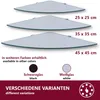 Three glass corner shelves of different sizes are displayed, with text indicating available colors and variations. Produktbild-Vorschau