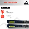 A marketing image for Fischer RC4 Supercomp skis, showing product specifications and a close-up of the skis. Anteprima dell’immagine prodotto