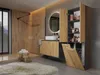 A modern bathroom with wooden accents and a built-in laundry basket. Anteprima dell’immagine prodotto