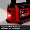 A close-up view of a red and black Einhell hybrid compressor with a light on. Voir les images du produit