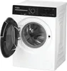 A white front-loading washing machine with its door open, showing the drum inside. The control panel is visible at the top. Produktbild-Vorschau