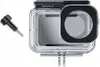 A clear, studio shot of a waterproof case for a DJI Osmo Action camera, shown with a small black accessory tool. Produktbild-Vorschau