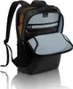 A black Dell backpack with its main compartment open, revealing internal pockets and padding. Produktbild-Vorschau