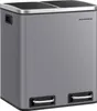 A gray dual-compartment trash can with silver pedals. Produktbild-Vorschau
