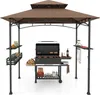 A grill gazebo with a grill and accessories set up under it, presented on a white background. Produktbild-Vorschau