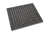 A square cast iron grate with many small holes, shown at an angle on a white background. Voir les images du produit