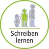A graphic showing three figures of increasing height, with the middle figure highlighted in green, above text that reads 'Schreiben lernen'. Anteprima dell’immagine prodotto