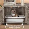 A cat sits in a litter box inside a wooden cabinet. Podgląd zdjęcia produktu