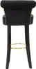 A back view of a black bar stool with gold trim and a gold footrest. Podgląd zdjęcia produktu