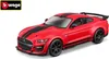 A red Bburago Ford Shelby GT500 toy car with black racing stripes, shown from a three-quarter front angle on a white background. Produktbild-Vorschau