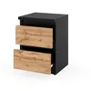 A modern black nightstand with two drawers featuring a wood-like front. Produktbild-Vorschau