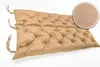 A tufted beige cushion for a bench or chair, shown on a white background with a close-up inset of the fabric texture. Produktbild-Vorschau