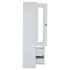 Side view of a white cabinet with an open door revealing an empty interior and two open drawers below. Produktbild-Vorschau