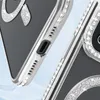 Close-up view of a phone case with decorative rhinestones and a MagSafe ring. Náhled obrázku produktu