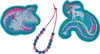 The image displays two unicorn patches and a beaded necklace on a white background. Anteprima dell’immagine prodotto