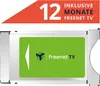 A product shot of a Freenet TV CI+ module with a promotional overlay. Voir les images du produit