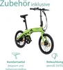 A green folding electric bicycle is shown with text overlays describing its features. Anteprima dell’immagine prodotto