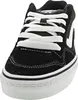 A close-up, front-facing view of a black and white Vans sneaker. Voir les images du produit
