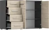 A modern dresser and cabinet combination with a dark gray exterior and light wood-effect drawers and doors. Náhled obrázku produktu