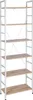 A tall, freestanding bookshelf with white metal frames and light brown shelves. Produktbild-Vorschau