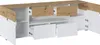 A white and wood-colored lowboard with open doors and drawers, displayed against a white background. Produktbild-Vorschau
