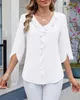 ASKSA Damen T-Shirt 3/4 aermel Rueschen Bluse V-Ausschnitt Produktbild-Vorschau 7