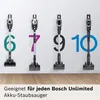Four cordless vacuum cleaners are displayed against a white wall, each with a large number superimposed next to it. Voir les images du produit