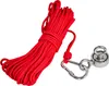 A red rope coiled and attached to a silver magnet with a carabiner clip, isolated on a white background. Produktbild-Vorschau
