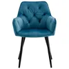 A single blue armchair with black legs, photographed from the front on a white background. Náhľad obrázku produktu