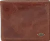 A close-up view of a brown leather wallet with a Fossil logo. Produktbild-Vorschau