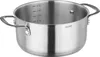 A stainless steel pot with handles and measurement markings inside. Produktbild-Vorschau