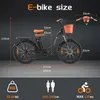An e-bike with dimensions and specifications displayed. Voir les images du produit