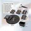 A set of kitchen slicer tools and accessories are displayed on a light gray background with text describing the product. Produktbild-Vorschau