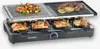 A Severin raclette grill with a stone and a grill plate on top, and food cooking in the lower compartments. Anteprima dell’immagine prodotto