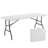 A white folding table and its folded form are shown against a white background. Voir les images du produit