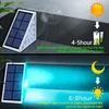 A split image showing a solar-powered light charging in the sun and then illuminating at night. Produktbild-Vorschau
