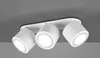 A white ceiling light fixture with three adjustable spotlights is mounted on a gray ceiling. Produktbild-Vorschau