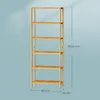 A tall, narrow, five-tier shelf unit made of bamboo, shown against a light blue background with subtle shadows. Produktbild-Vorschau