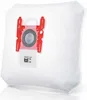 A white vacuum cleaner bag with a red plastic closure mechanism and a small white label with text and icons. Anteprima dell’immagine prodotto