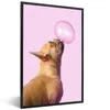 MuchoWow® Gerahmtes Poster Hund - Tiere - Kaugummi - Rosa Produktbild-Vorschau 1