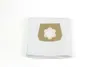 A white vacuum cleaner bag with a brown cardboard attachment is shown against a white background. Produktbild-Vorschau
