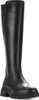 A black leather knee-high boot with a thick sole, shown from the front. Produktbild-Vorschau