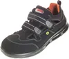 A black safety sandal with orange and red accents, shown from a side angle against a white background. Produktbild-Vorschau