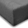 A close-up view of a grey jersey fitted sheet, showing the texture of the fabric. Produktbild-Vorschau