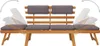 A wooden garden bench with gray cushions, shown against a white background. Arrows indicate that the backrest can be adjusted. Náhľad obrázku produktu