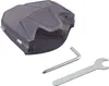 A gray plastic cover and two metal tools are arranged on a white background. Produktbild-Vorschau