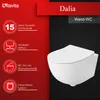 A marketing image for a wall-mounted toilet, showcasing its features with icons and text. Produktbild-Vorschau