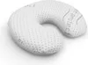 A white U-shaped neck pillow with a textured surface and subtle gray dots. Produktbild-Vorschau